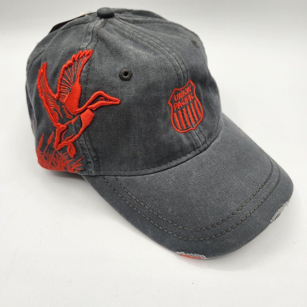 Union Pacific Dri-Duck Truckers Hat Cap Wild Life Series Gray Orange Adjust Logo